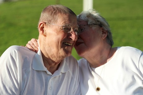 man and woman talking