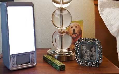 a sundowning light box on the desk