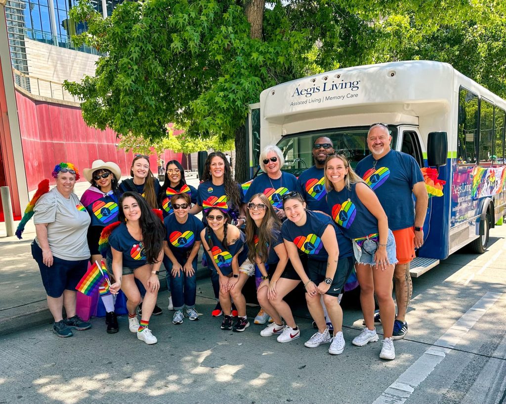 A group of Aegis Living employees celebrating pride