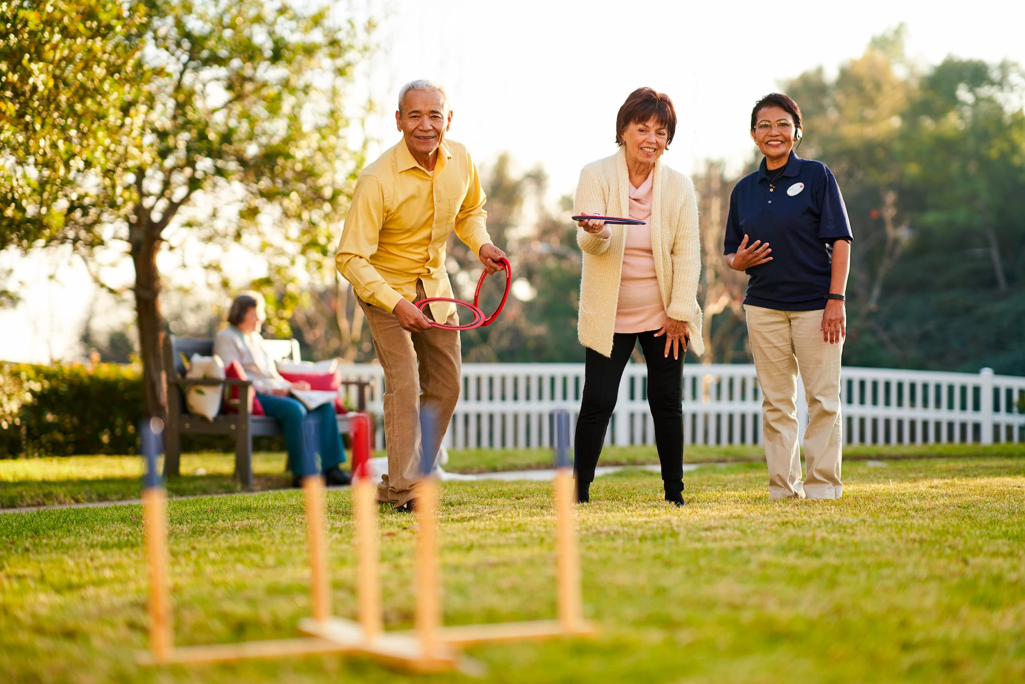 Residents playing a yard game